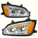 LED Sequential Chasing Projector Chrome Amber Headlights for Kenworth T660 (2008–2017)