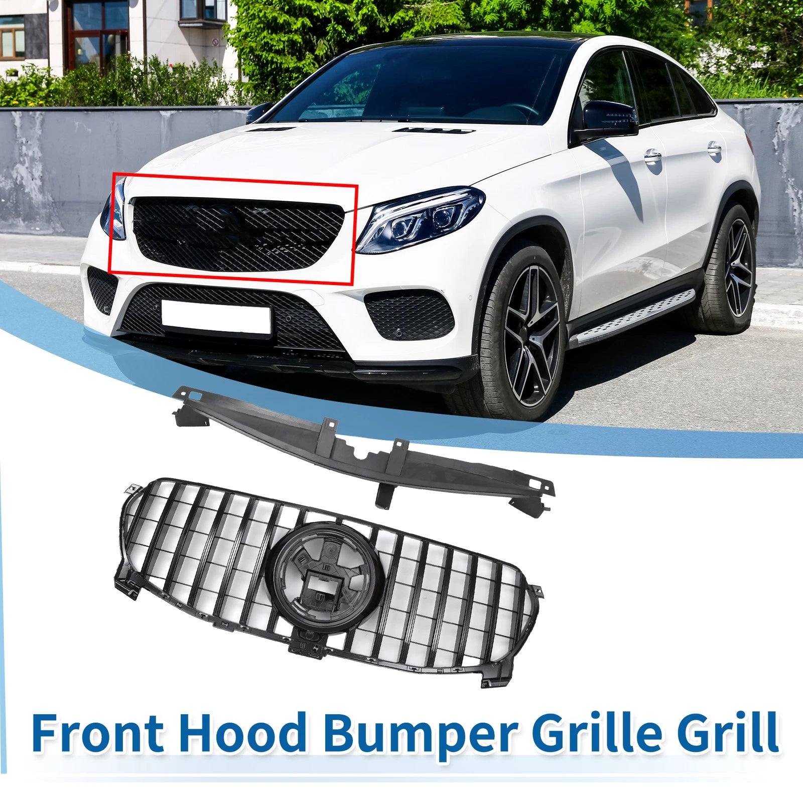 Front Upper Bumper Grille for Mercedes-Benz GLE350 (2020–2022) Black
