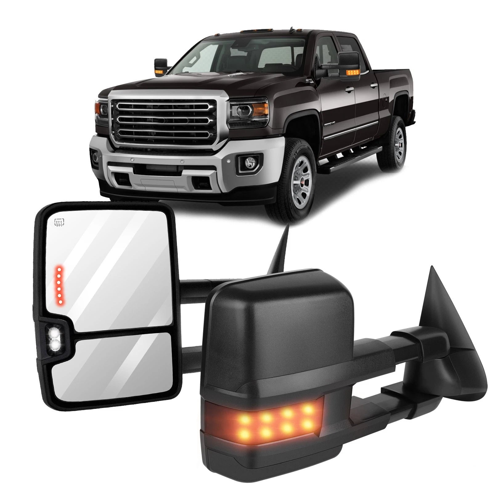 Pair of Power LED Signal Tow Side View Mirrors for Silverado Sierra (1999–2002)