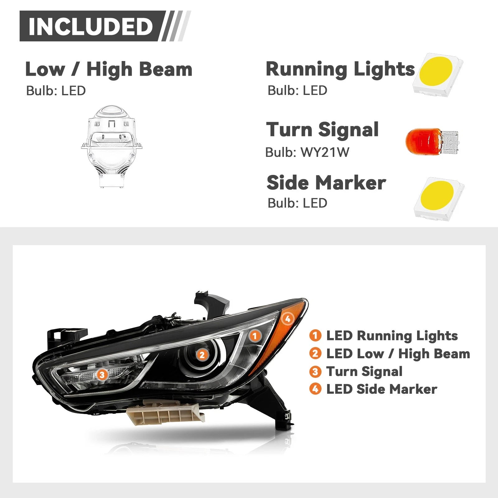 Full LED Headlight for Infiniti QX60 (2019–2020) w/Module w/o Motor