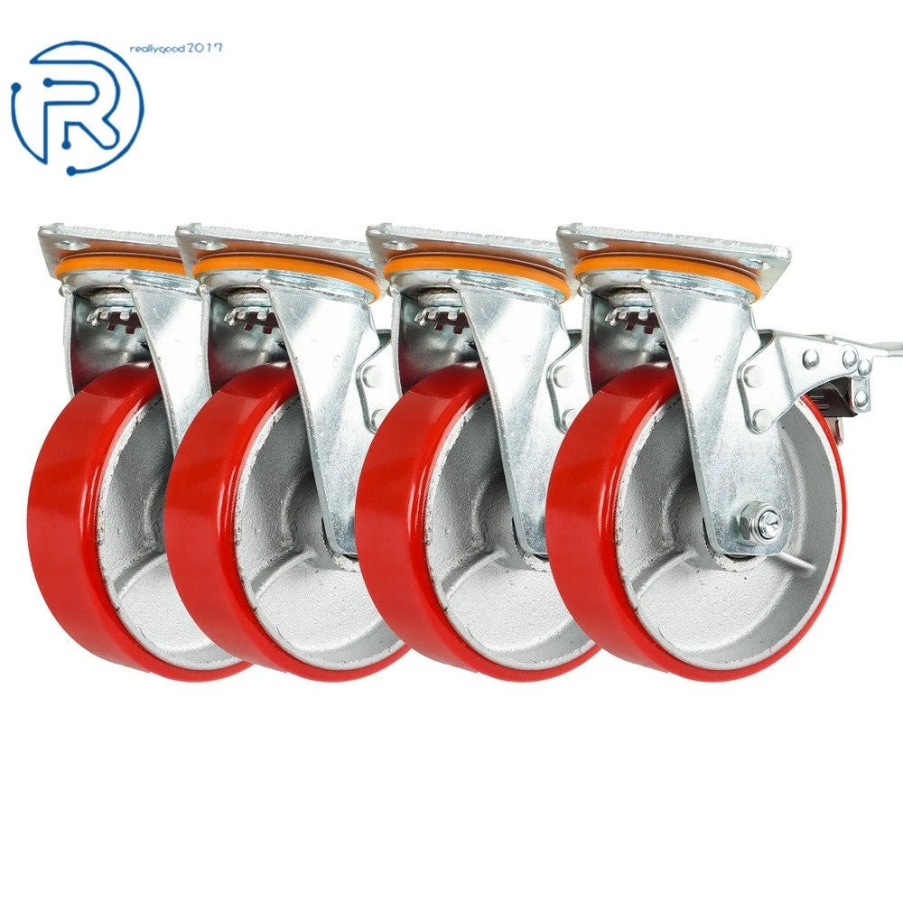 Set of 4 Heavy Duty Metal Caster Wheels 6 Inch Swivel & Lock