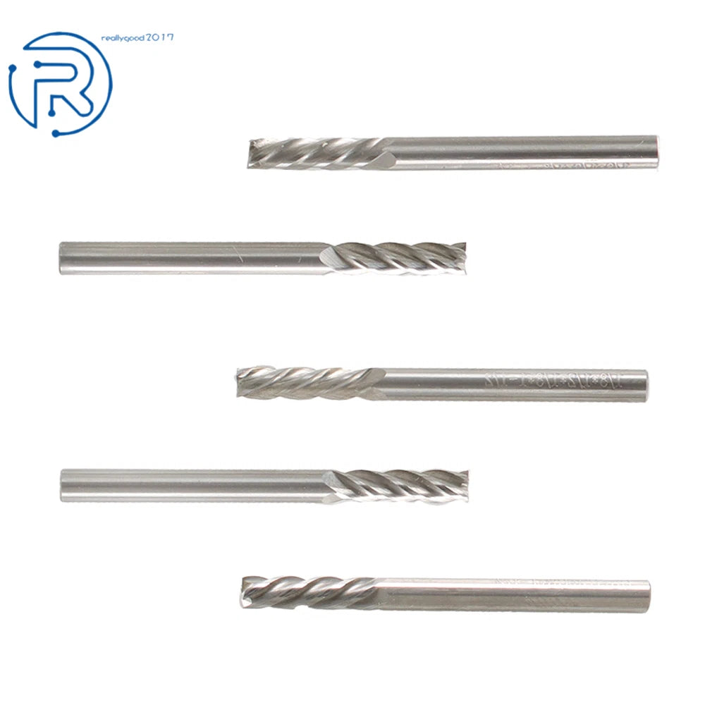 Set of 5 Carbide End Mills 1/8" Shank 1/2" Length Cut