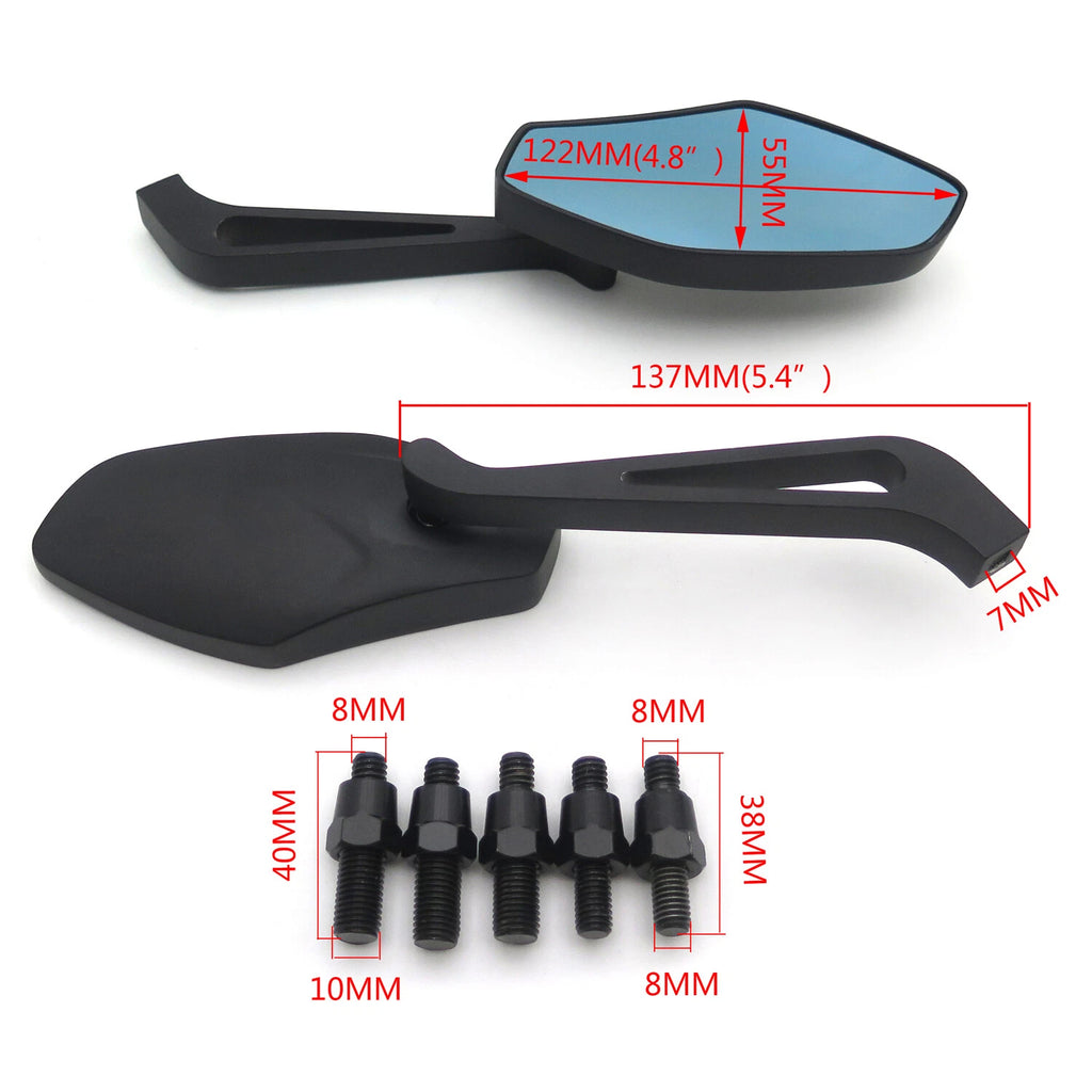Black Mirrors w/ 8mm 10mm for Honda Suzuki Kawasaki Yamaha Harley