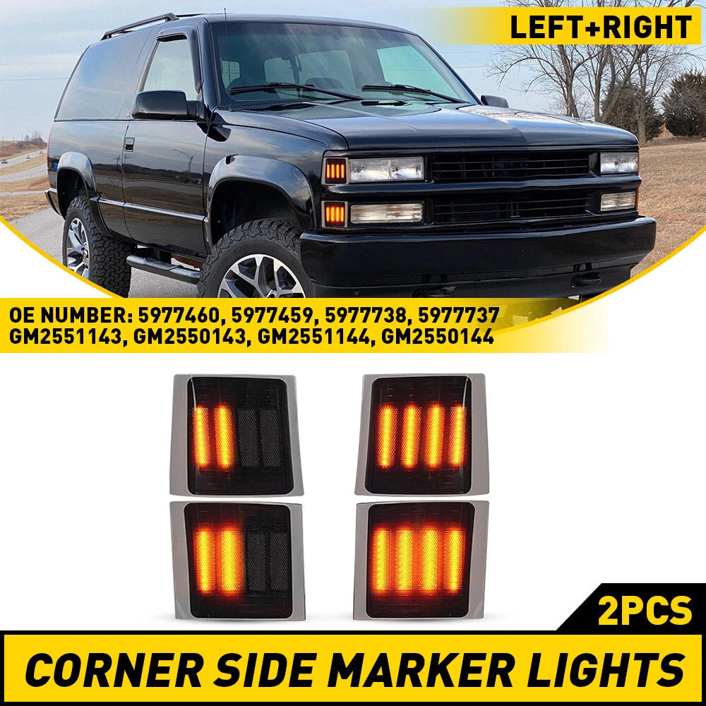 4PC LED Smoked Corner Side Marker Lights for Chevy C/K 1500 2500 3500 (1994–1998)