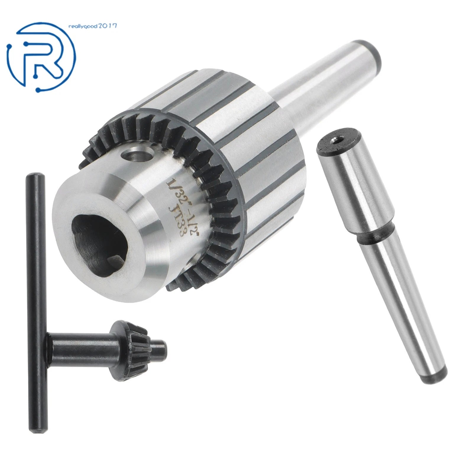 1/2" Drill Chuck Set with Chuck Key & #1 & #2 Taper Arbor - 4 Pcs