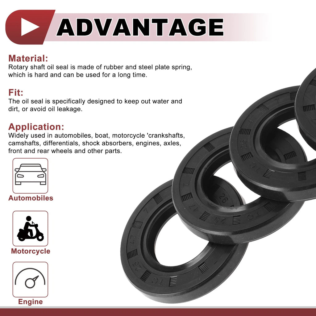 Set of 5 Rotary Shaft Oil Seals 25x47x7mm Nitrile Rubber for Various Models