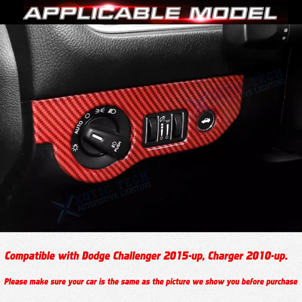 Carbon Fiber Style Headlight Switch Cover for Dodge Challenger Charger (2015-2017)