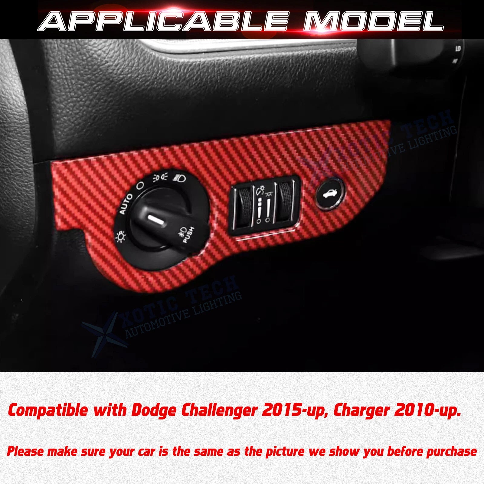 Carbon Fiber Style Headlight Switch Cover for Dodge Challenger Charger (2015-2017)