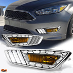 Set of 2 Amber Lens Fog Lights with Chrome LED DRL Bezel for Ford Focus (2015–2017)