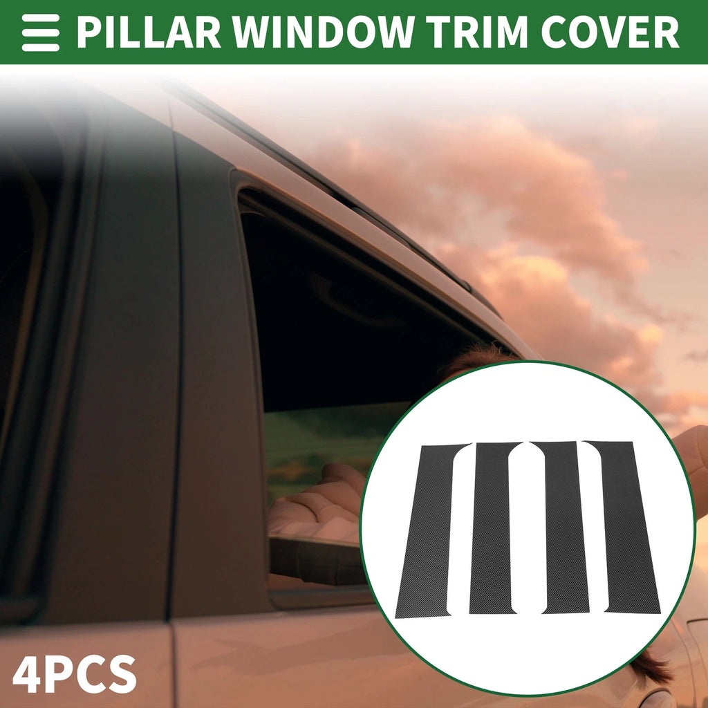 Set of 4 Door Pillar Window Trim for Ford F-250 (1999–2014) Carbon Fiber Black