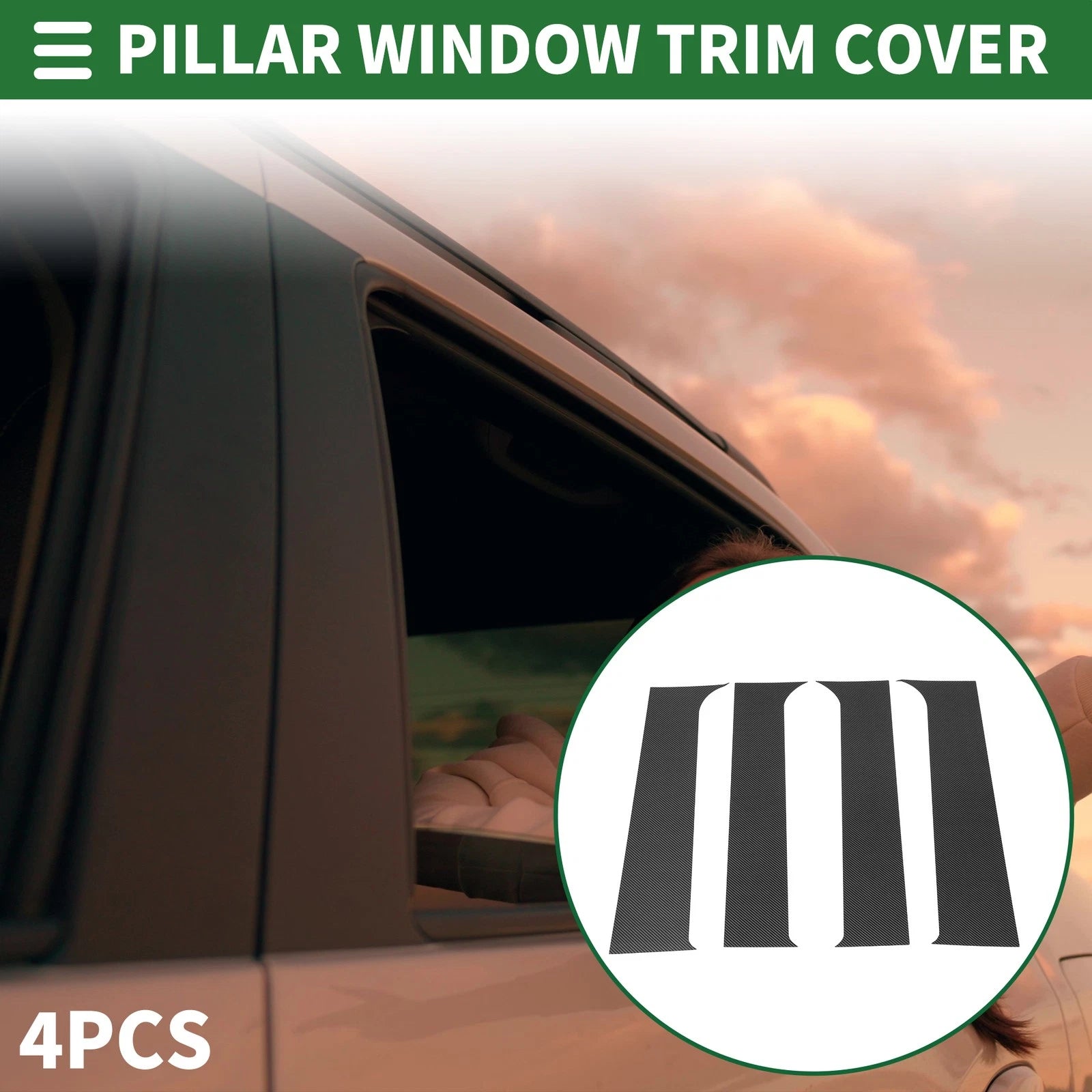 Set of 4 Door Pillar Window Trim for Ford F-250 (1999–2014) Carbon Fiber Black