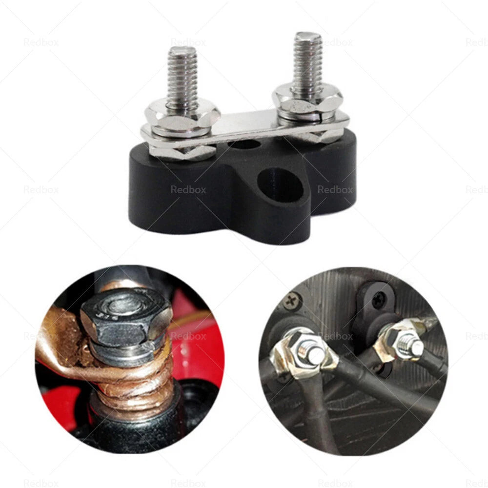 Dual M6 Power Distribution Bus Bar Terminal Block - Black