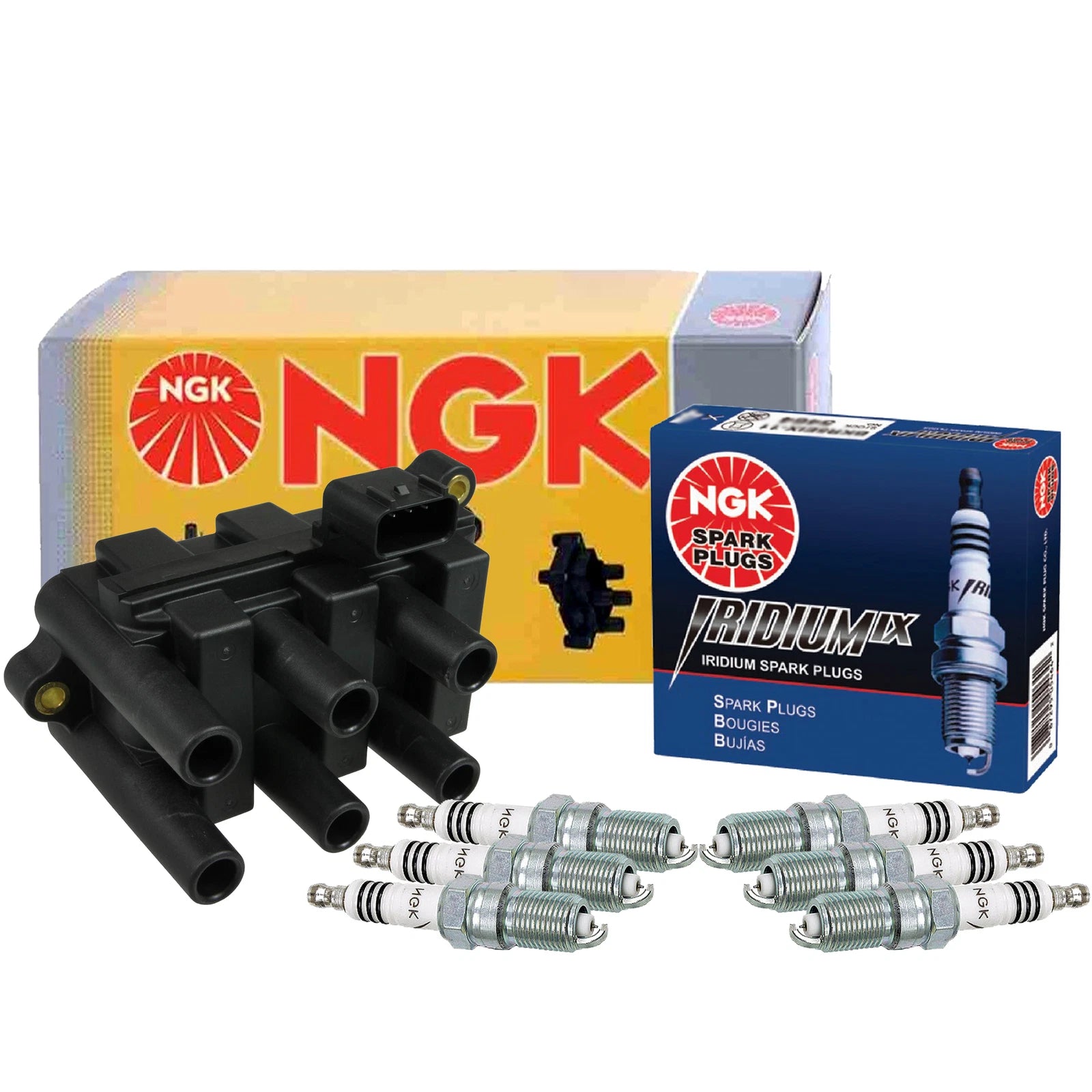 NGK DIS Ignition Coil & Iridium IX Spark Plugs Kit for Ford Mazda Mercury (3.0 V6)