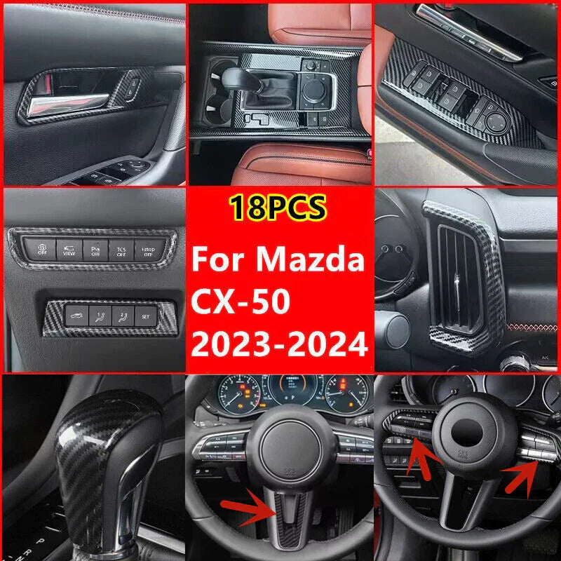 18PCS Carbon Fiber Interior Button Trim Cover Decor for Mazda CX-50 (2023–2024)