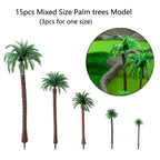 15pc Mixed Size Palm Trees for Train Railroad Landscape Scenery