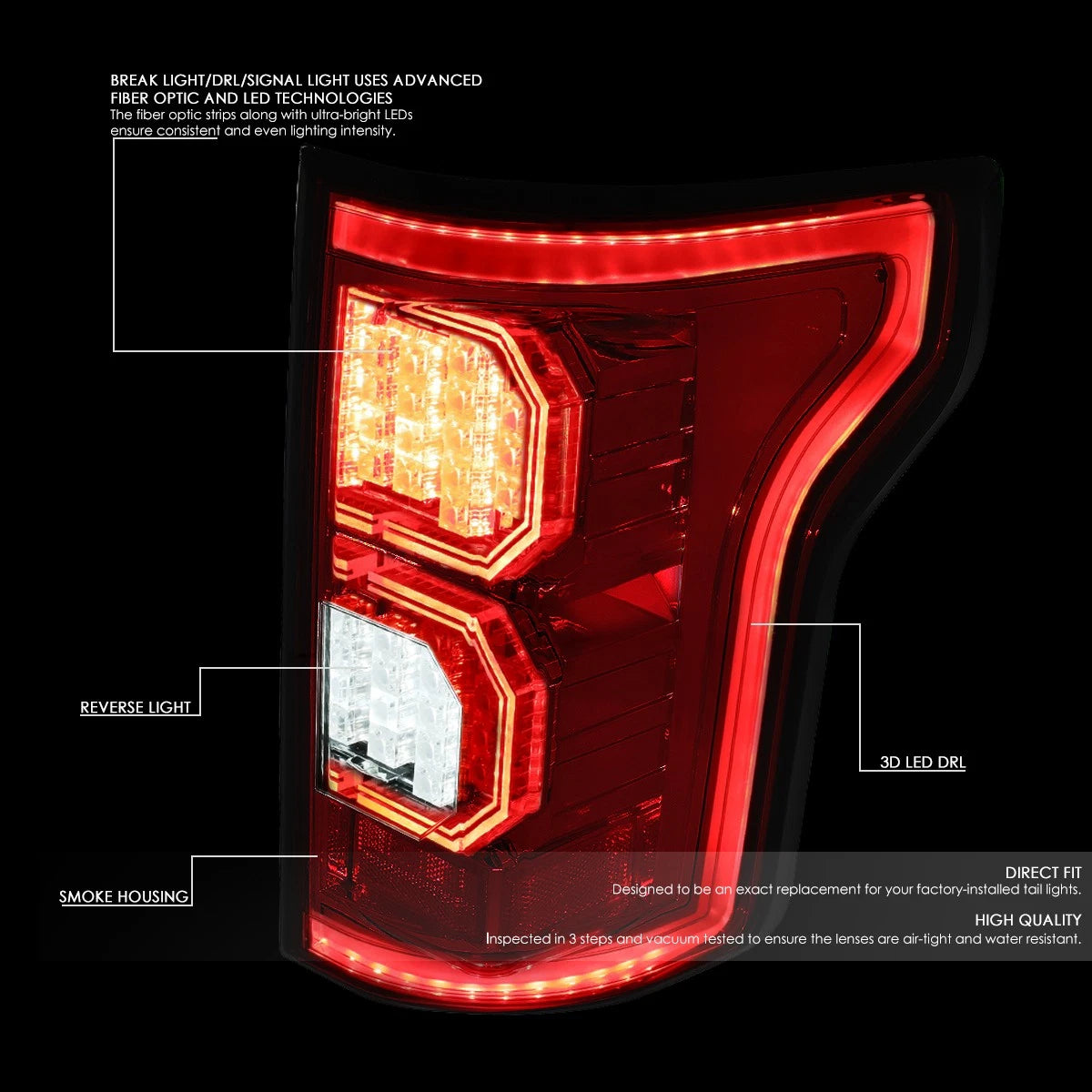 3D LED Tail Brake Light Reverse Lamps for Ford F150 (2015–2017)
