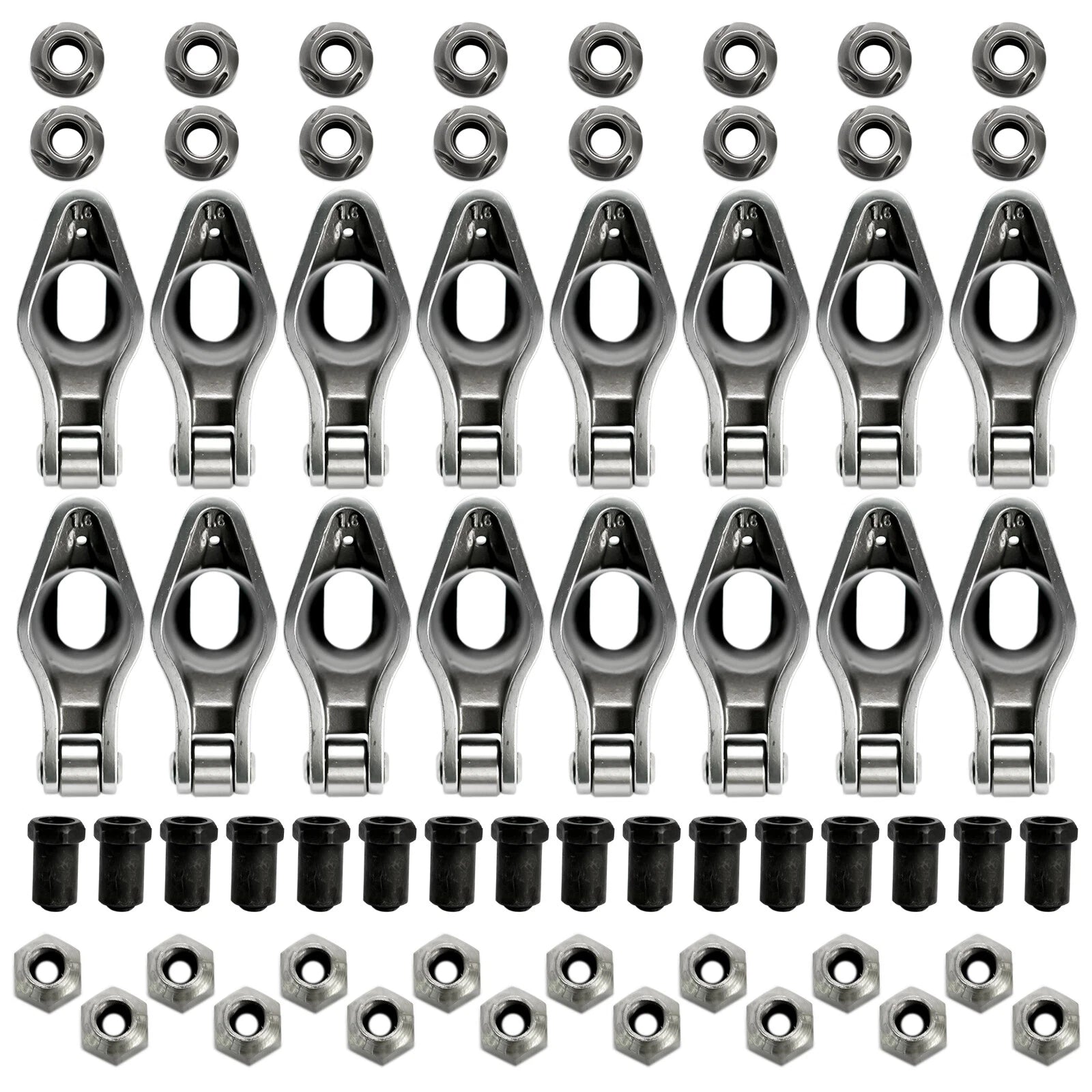 16x Steel Roller Rocker Arms 1.6 Ratio w/Nuts for Small Block Chevy