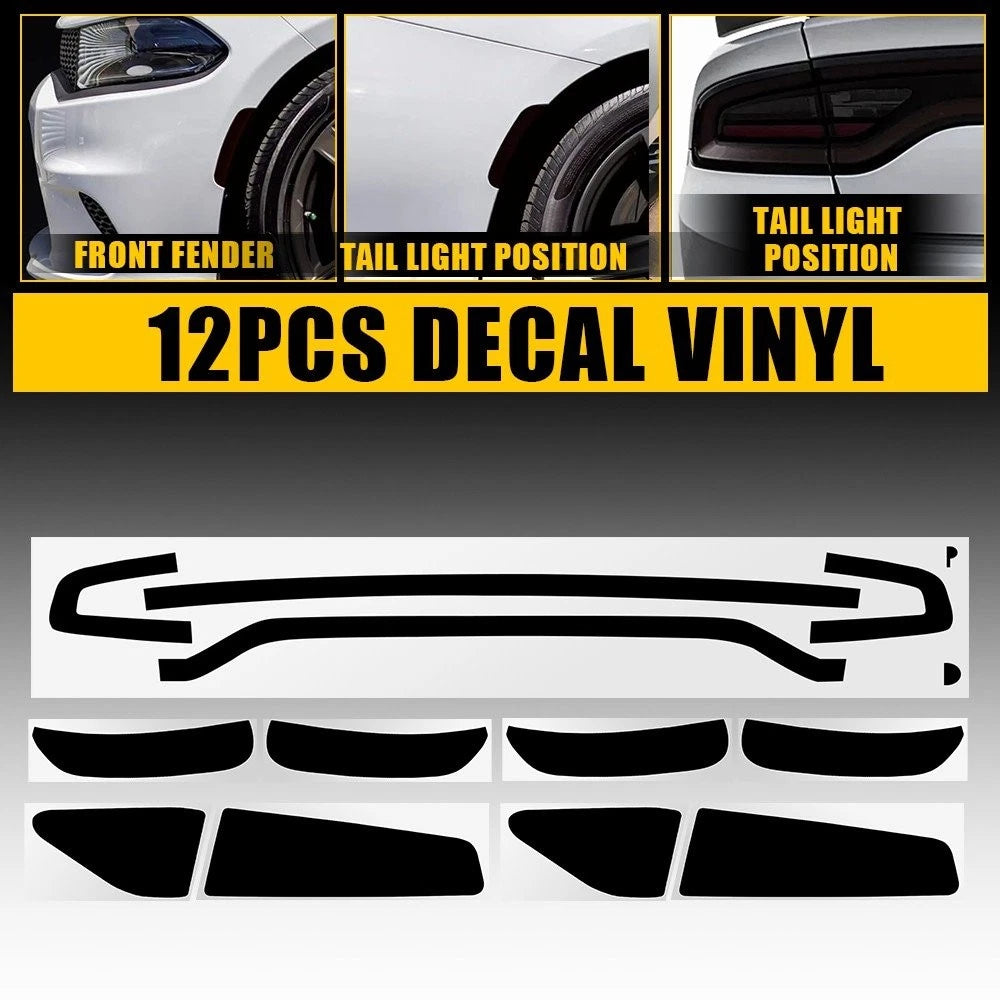 12pcs White Fender Tail Light Decal Vinyl Overlays for Dodge Charger (2015–2023)