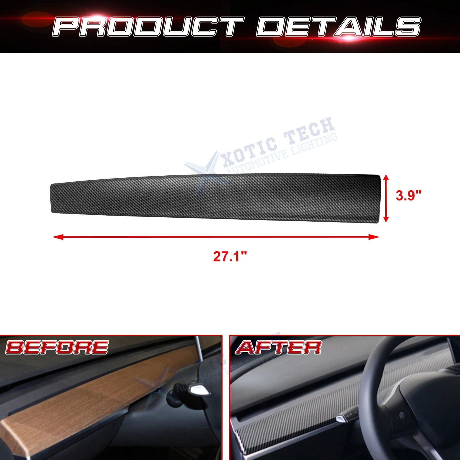 Carbon Fiber Dashboard Panel Cover for Tesla Model 3/Y (2017-2023)