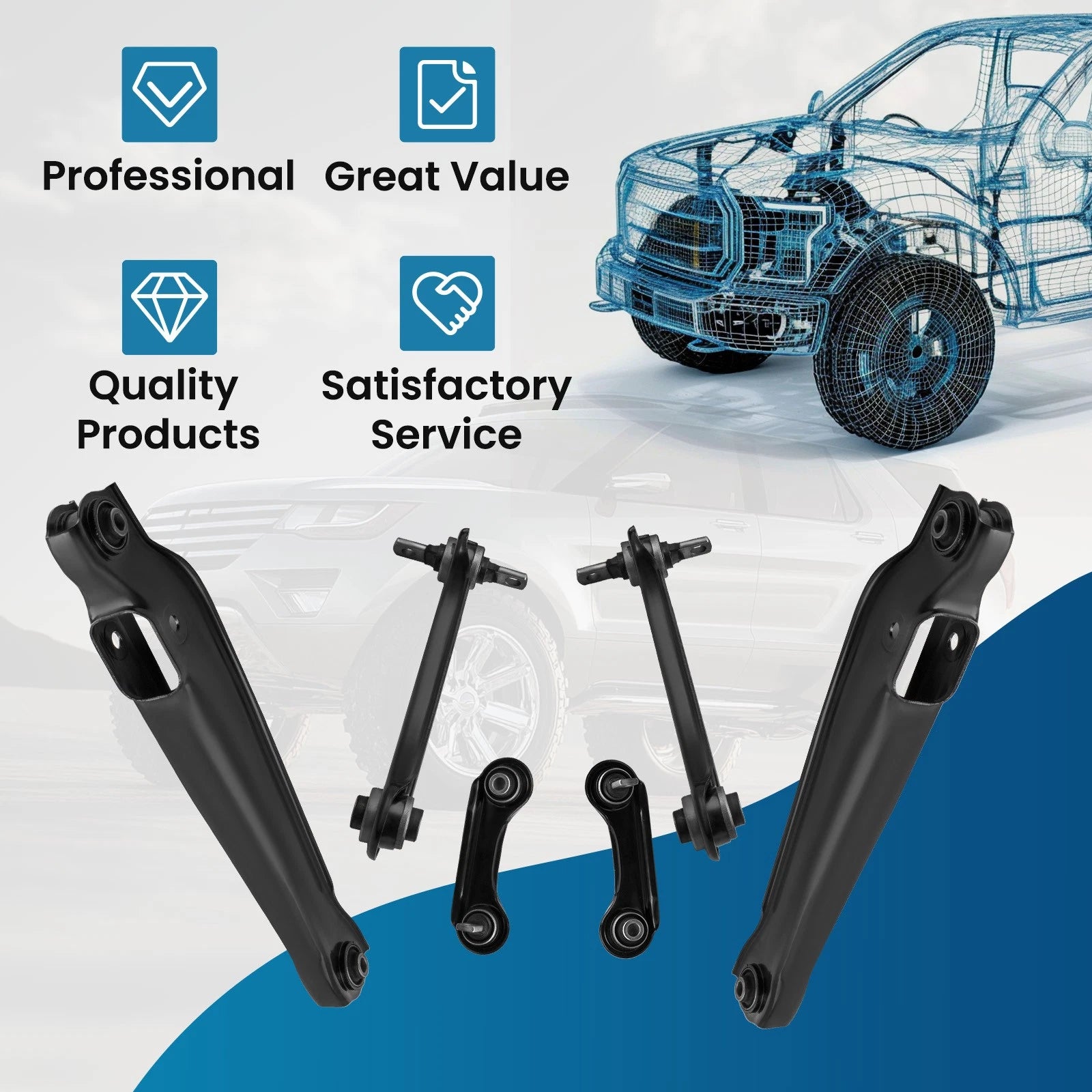 6PCS Rear Control Arm Upper Lower & Assist Link Kit for Mitsubishi Mirage (1993–2002)