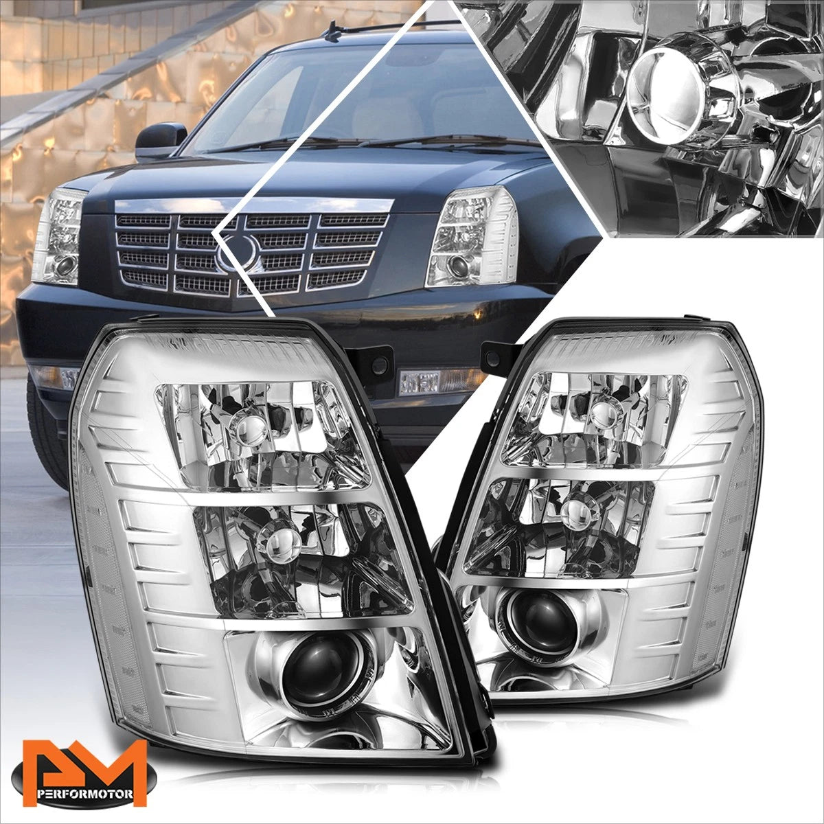 Clear Corner HID Projector Headlights Chrome for Cadillac Escalade ESV EXT (2007–2014)