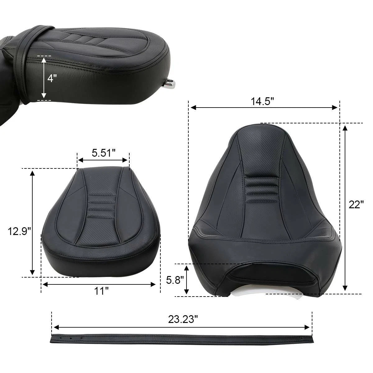 Black Driver Passenger Seat for Harley Electra Street Road King Glide (2009–2023)