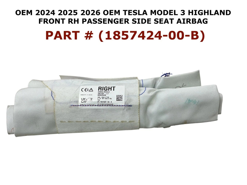 Right Side Seat Airbag for Tesla Model 3 (2024–2026) 1857424-00-B