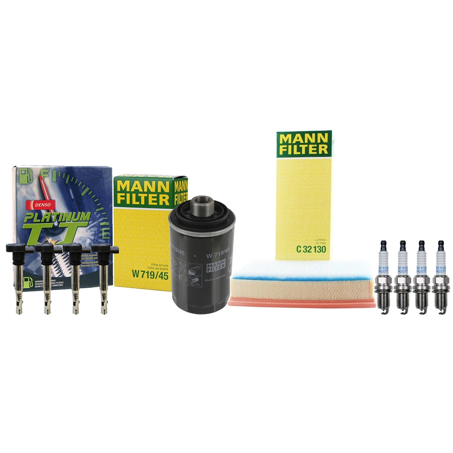 Set of 4 Mann Filters & 4 Denso Platinum TT Spark Plugs for Audi A4