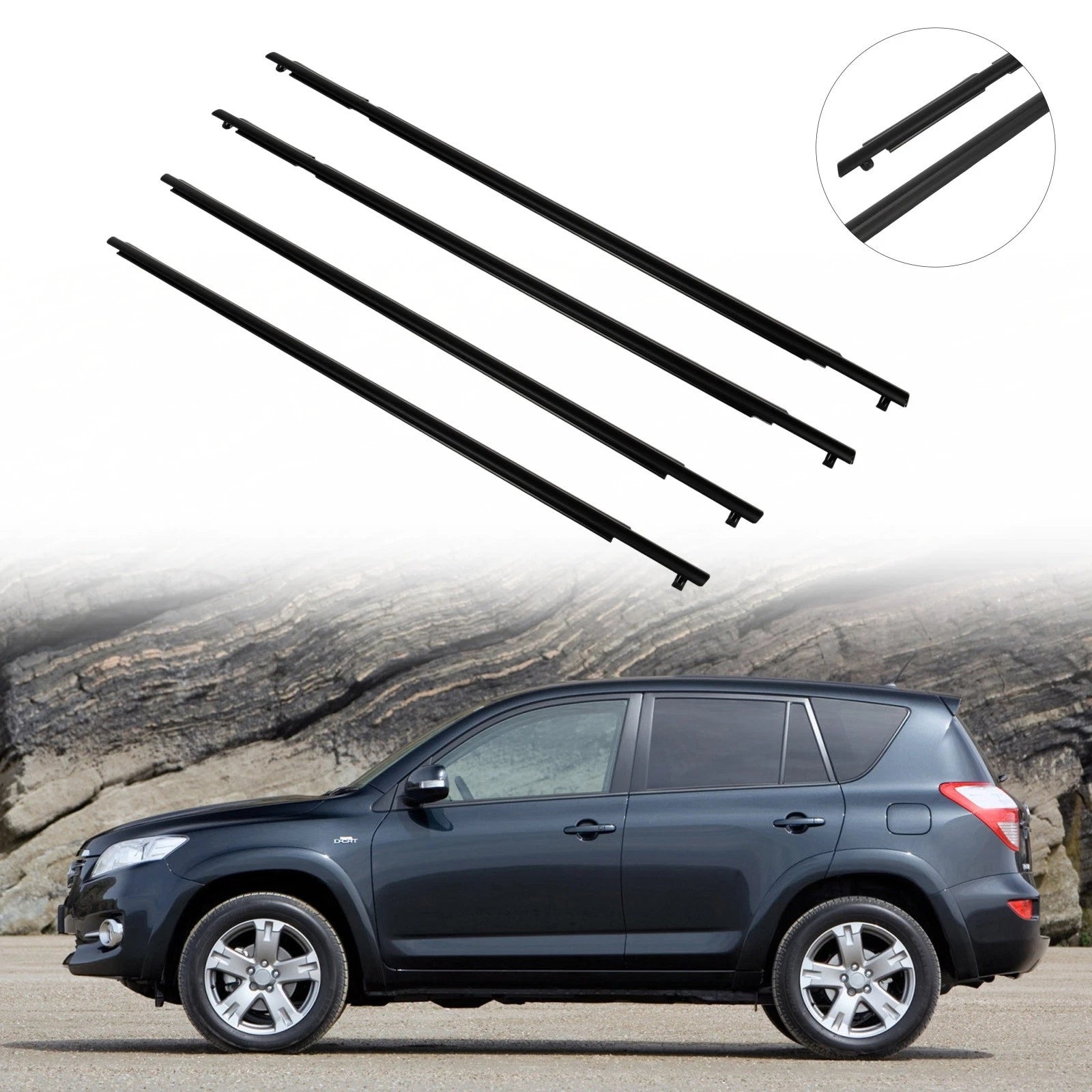 Set of 4 Window Scraper Seal Belt Weatherstrip for Toyota RAV4 (2009–2012)