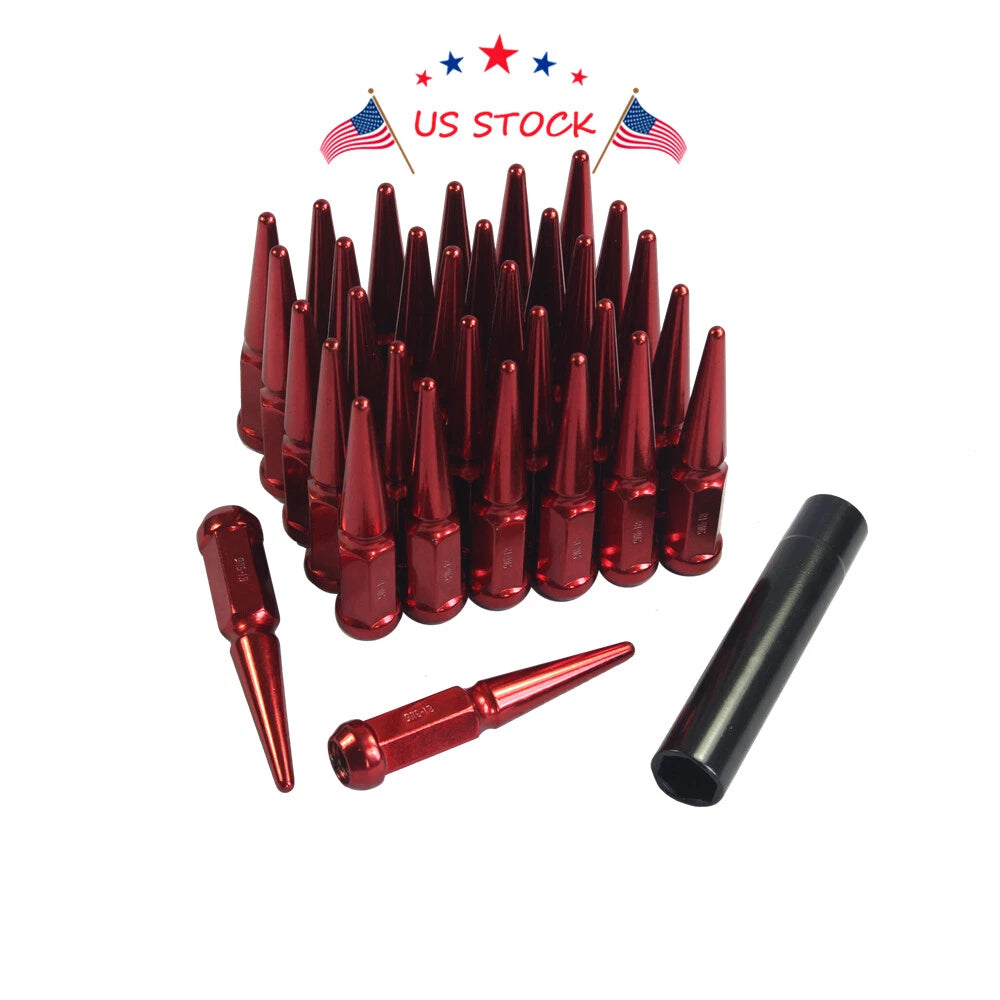 Set of 32 Red Spike Lug Nuts for Dodge RAM 2500 3500 (1994–2011)