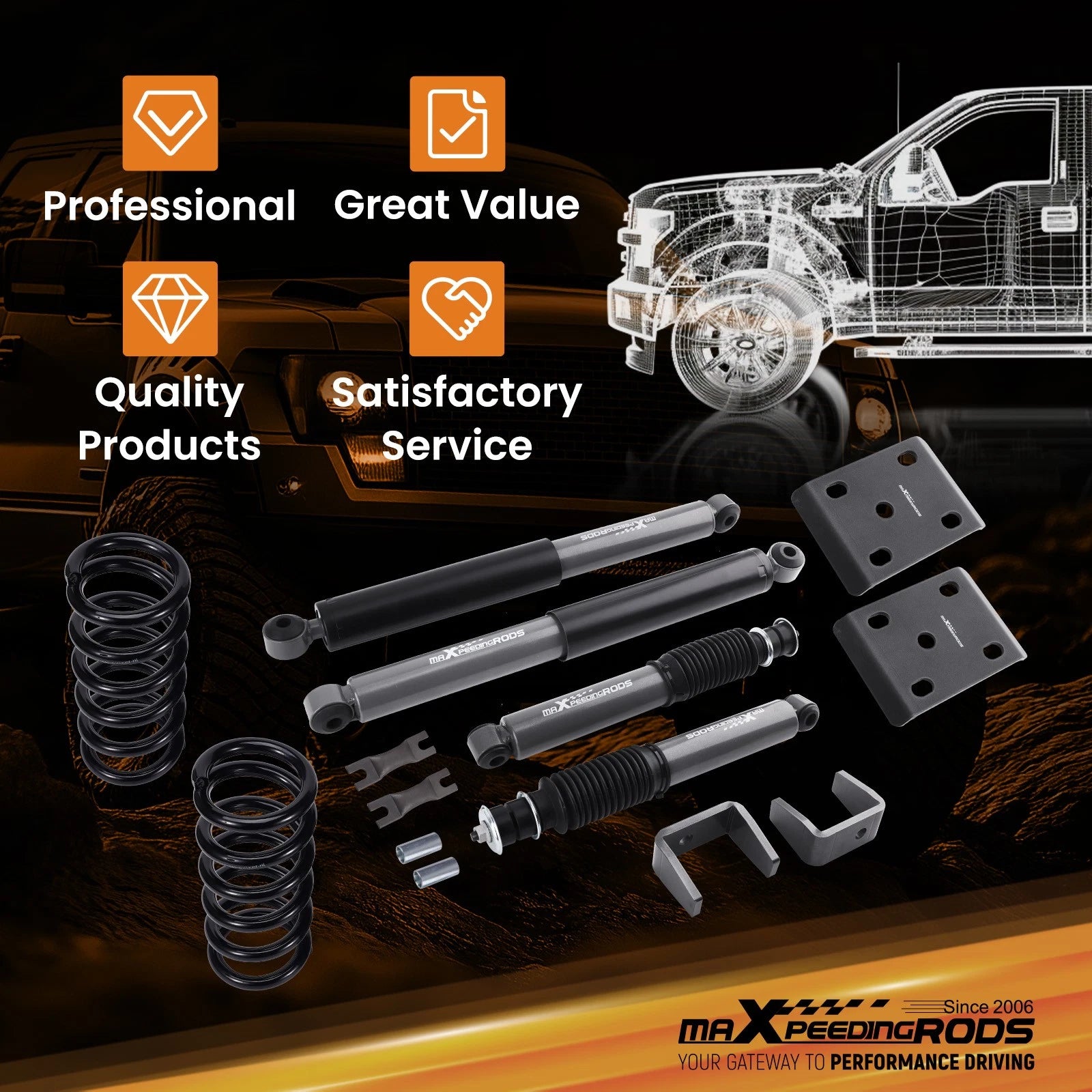 3" Front 5" Rear Lowering Kit for Ford Ranger 2WD (1998-2015)