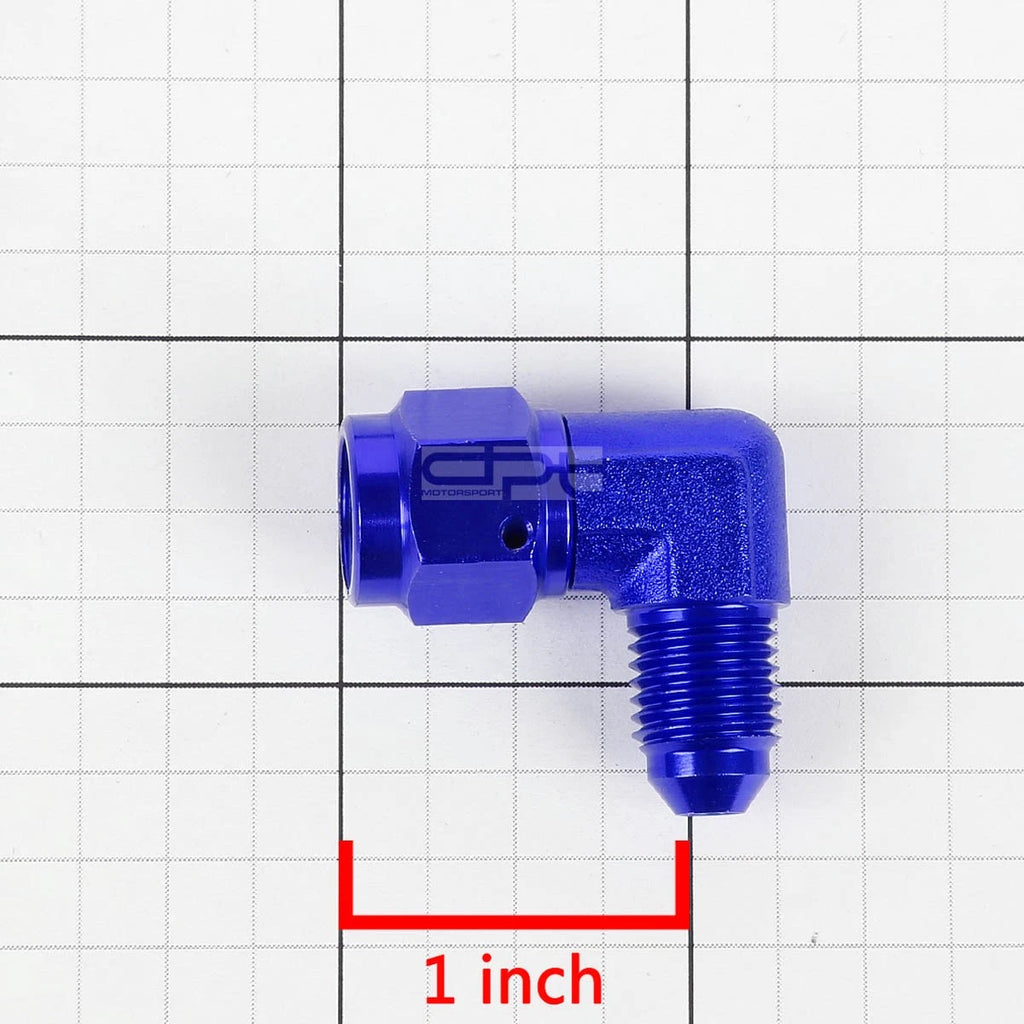 Set of 2 AN-4 Male Female 90 Degree Bulkhead Flare Fittings - Blue Aluminum