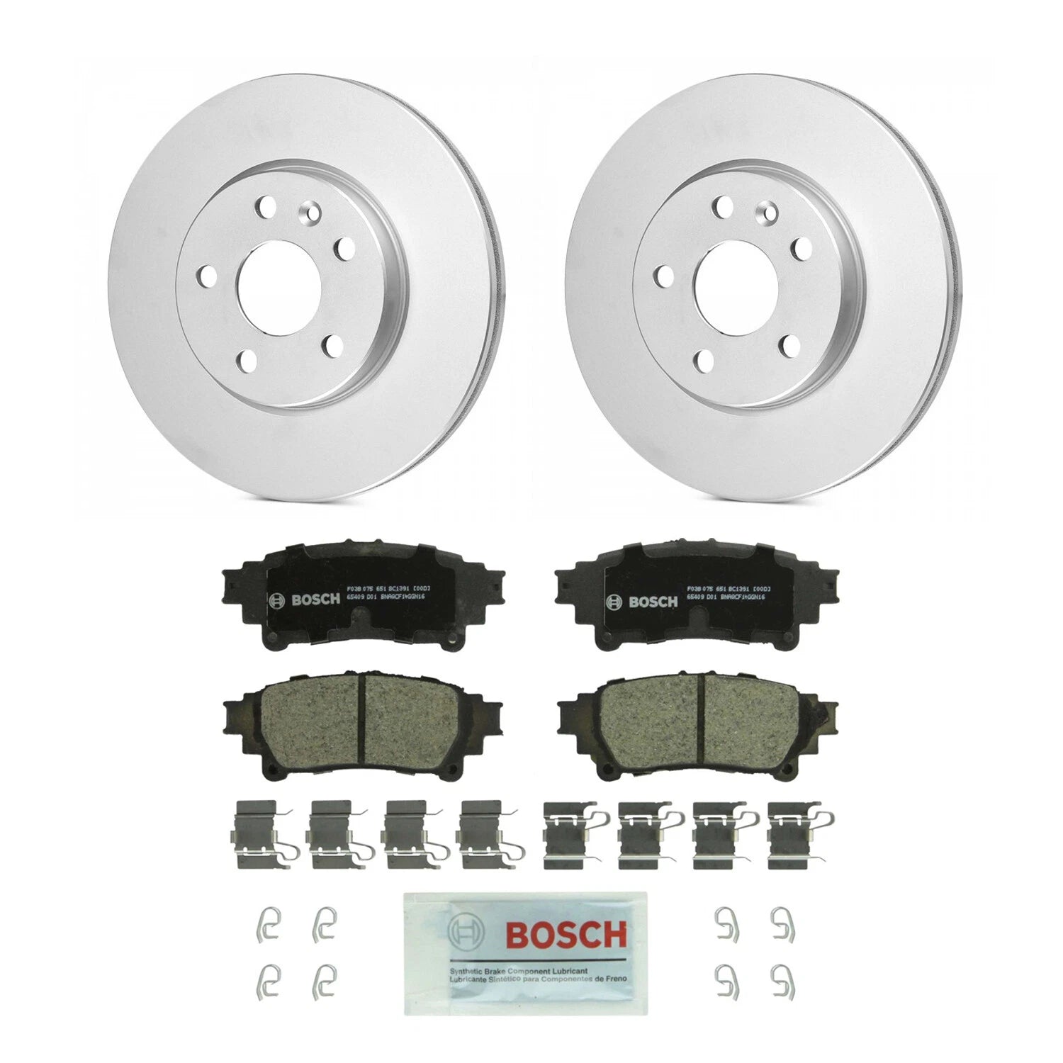 Set of 2 Bosch Rear Solid Rotors & Ceramic Brake Pads for Lexus Toyota