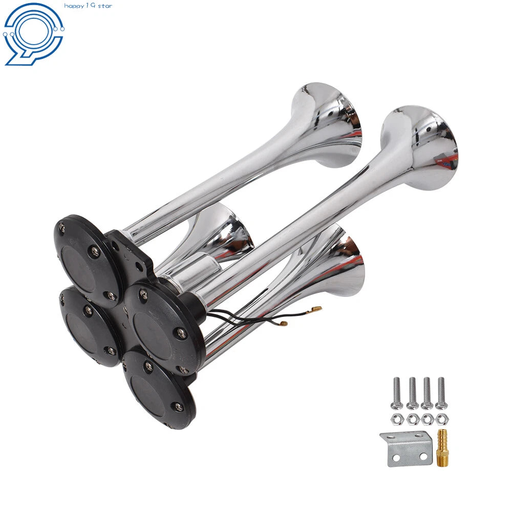 4 Trumpet Air Horn Kit for Train Semi Truck Boat RV (LOUD 150 dB)