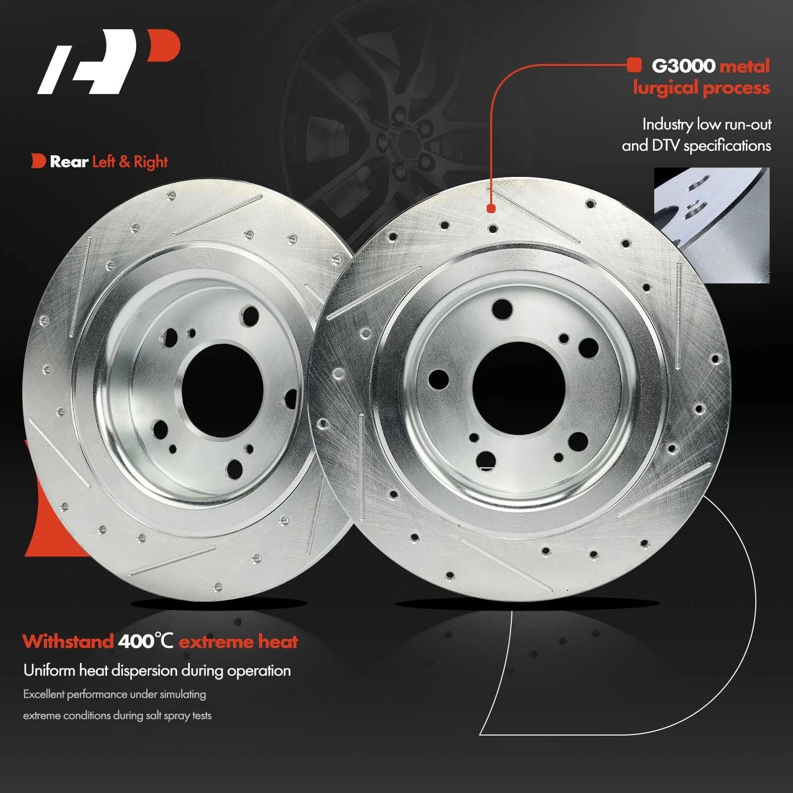 Set of 2 Rear Drilled Brake Rotors for Honda Civic Type R (2017–2023)