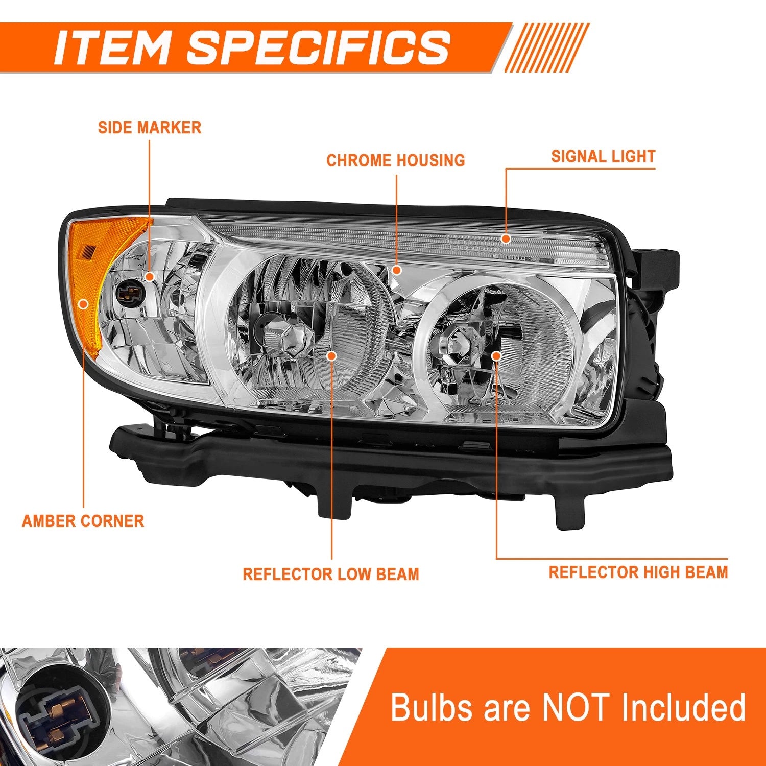 OE Style Headlight for Subaru Forester (2006–2008) Right Side Chrome/Amber