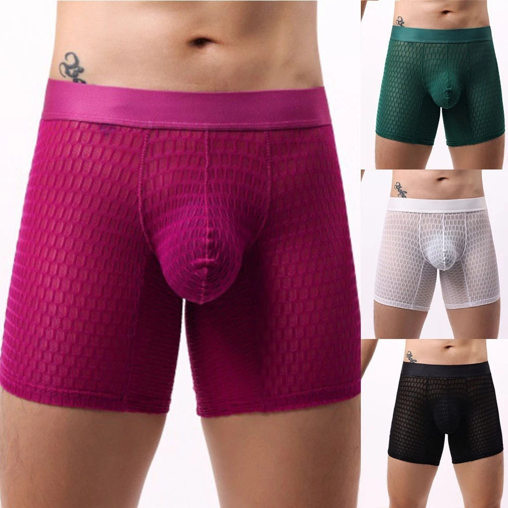 Mens Lace Boxer Shorts Underwear Midrise Breathable U Bulge Pouch