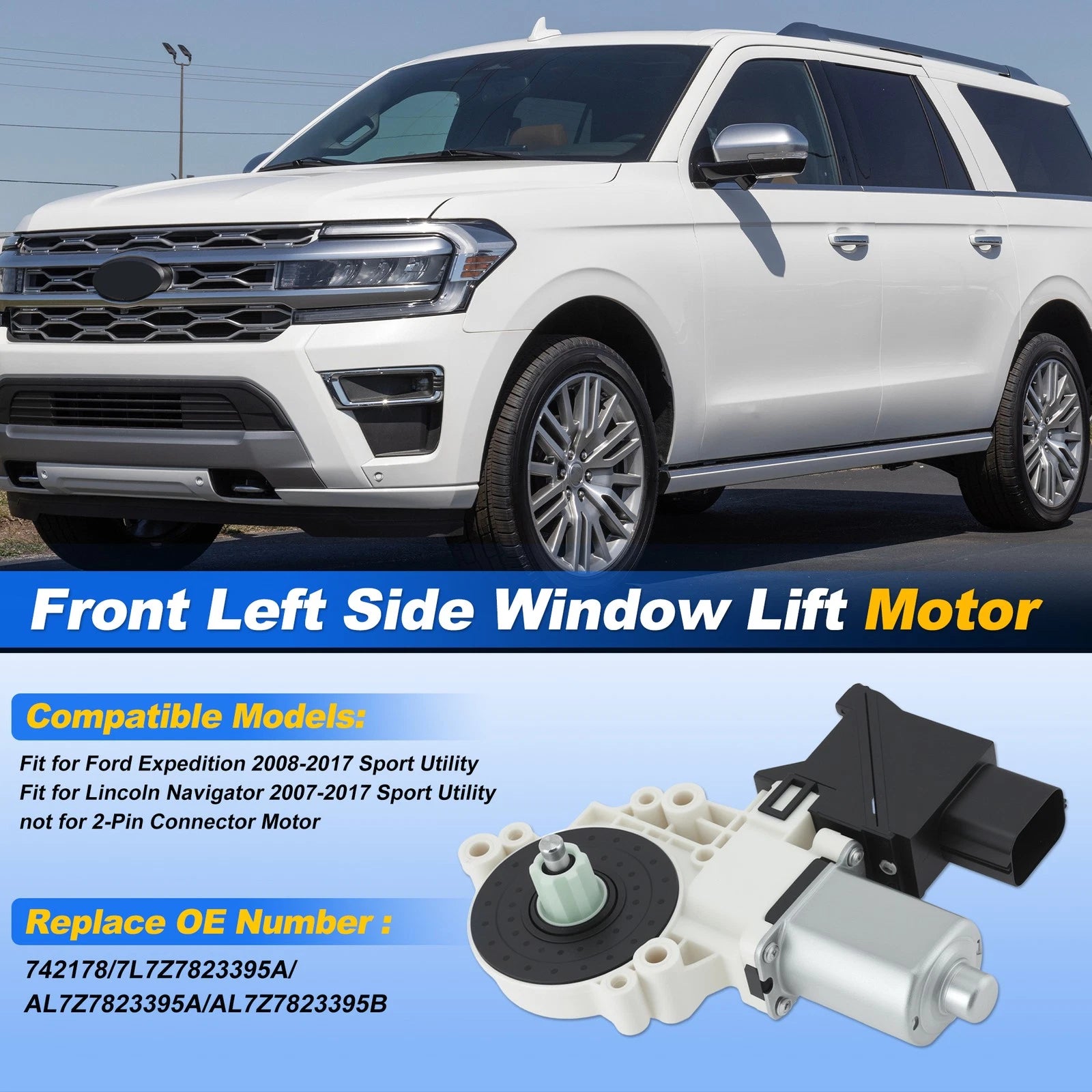 Front Left Power Window Motor for Ford Expedition (2008–2017) 8 Pin