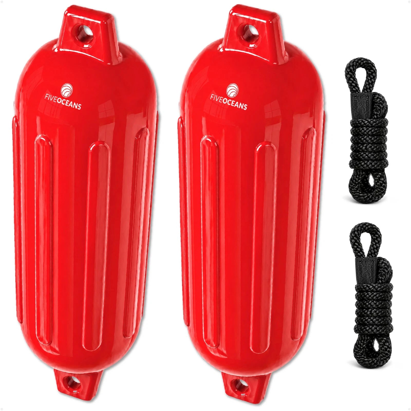 2-Pack Twin Eye Ribbed Boat Fenders 6.5 x 23-Inch, Red