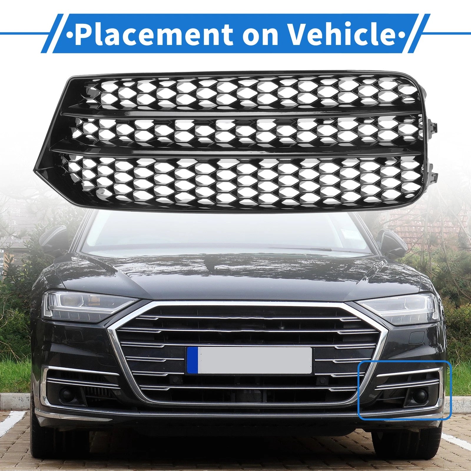 Fog Light Grill for Audi A1 (2010–2018) No. 8XA807681B Honeycomb Black