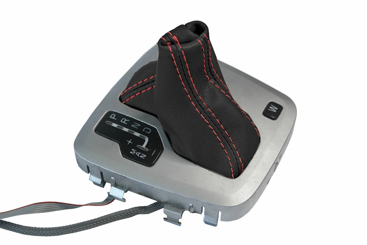 Leather Automatic Shift Boot Cover for Volvo XC90 (2003–2014) Black Red Stitch