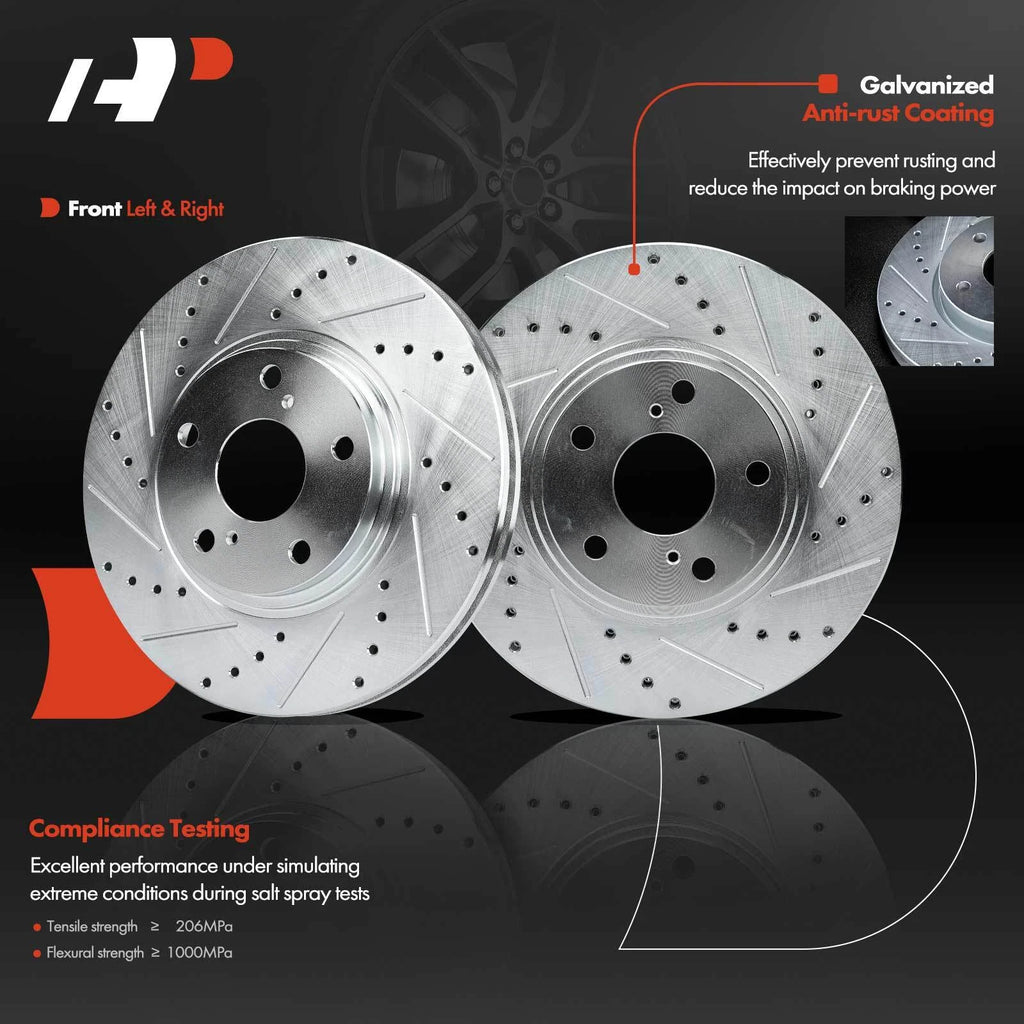 Front Drilled Brake Rotor and Ceramic Pad for Toyota Highlander (2001–2007)