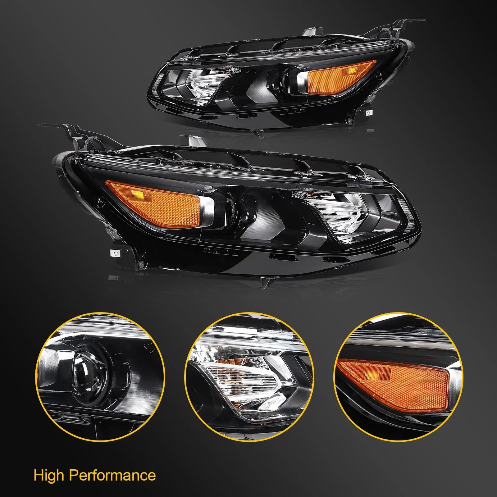 Black Housing Headlight Pair for Chevrolet Malibu (2016–2018)