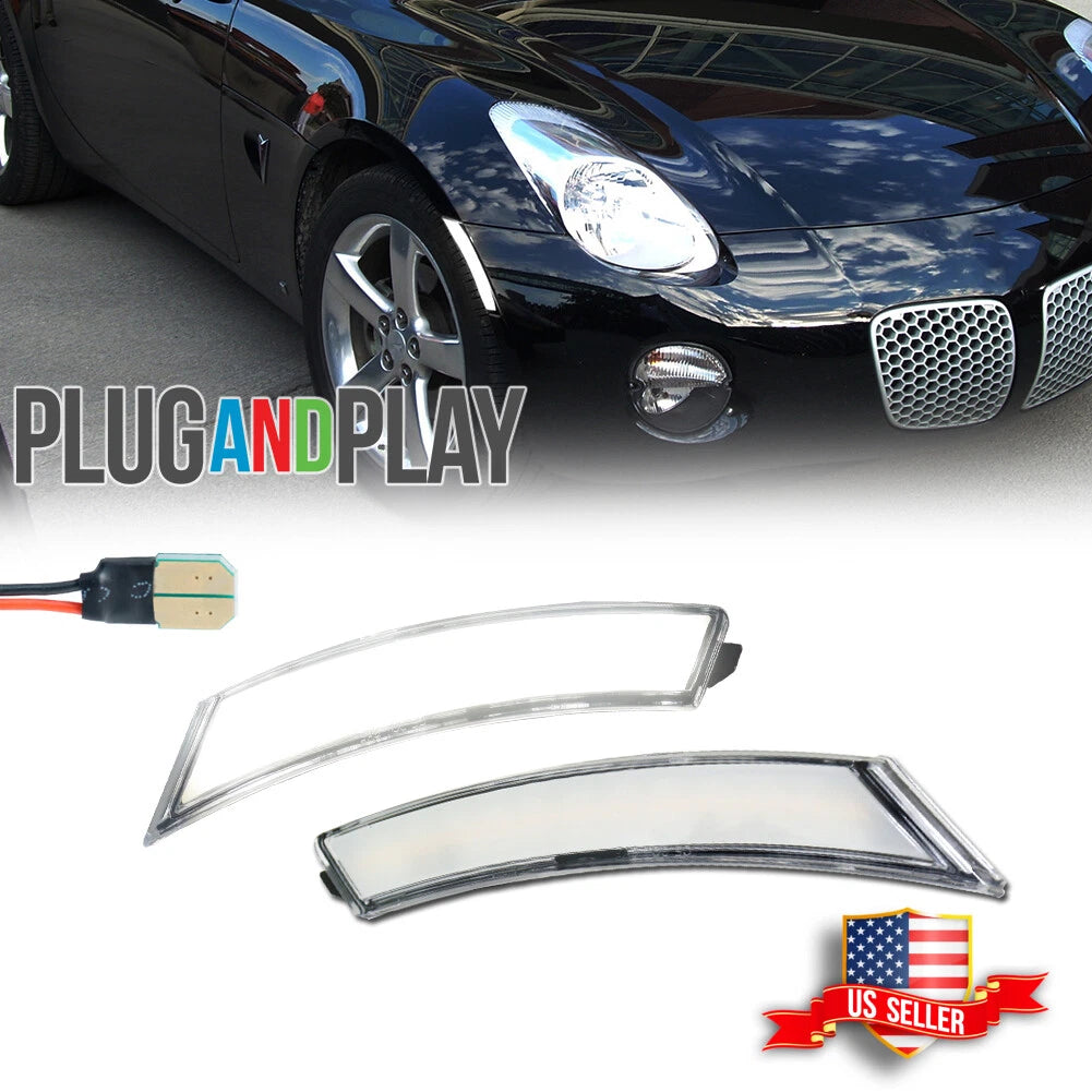 2X Clear Lens White LED Front Sidemarker Lights for Pontiac Solstice/Sky (2006–2010)