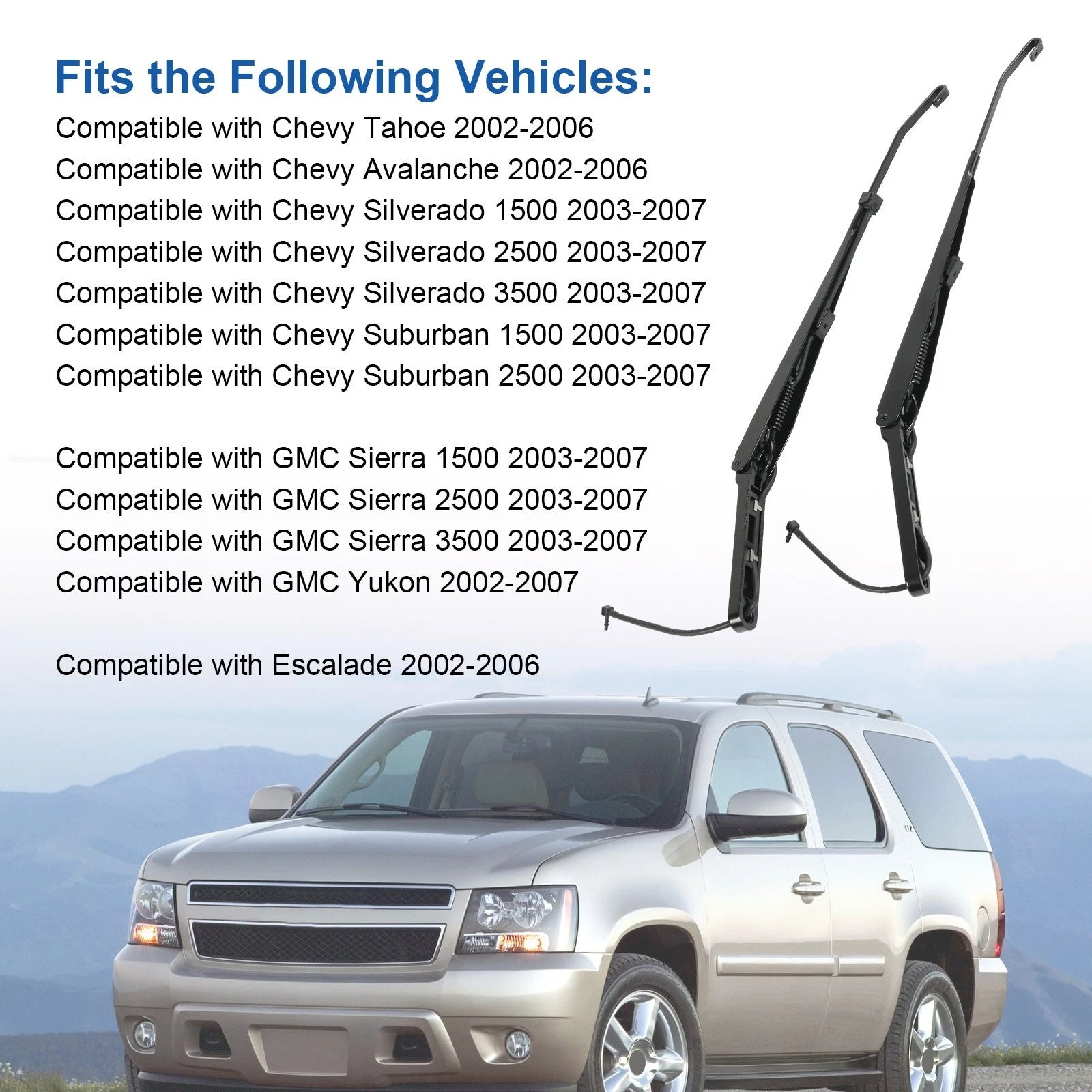 Pair Windshield Wiper Arms for Chevy Tahoe GMC Yukon Suburban