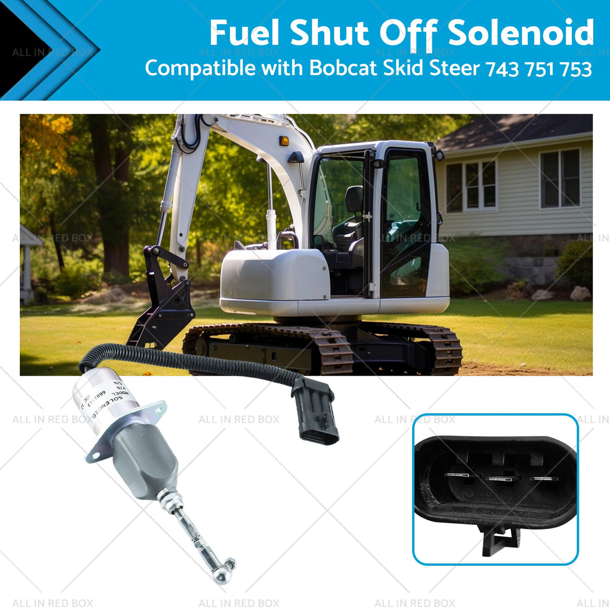 Fuel Shut Off Solenoid Kit for Bobcat Skid Steer 743, 751, 753, T190, S185