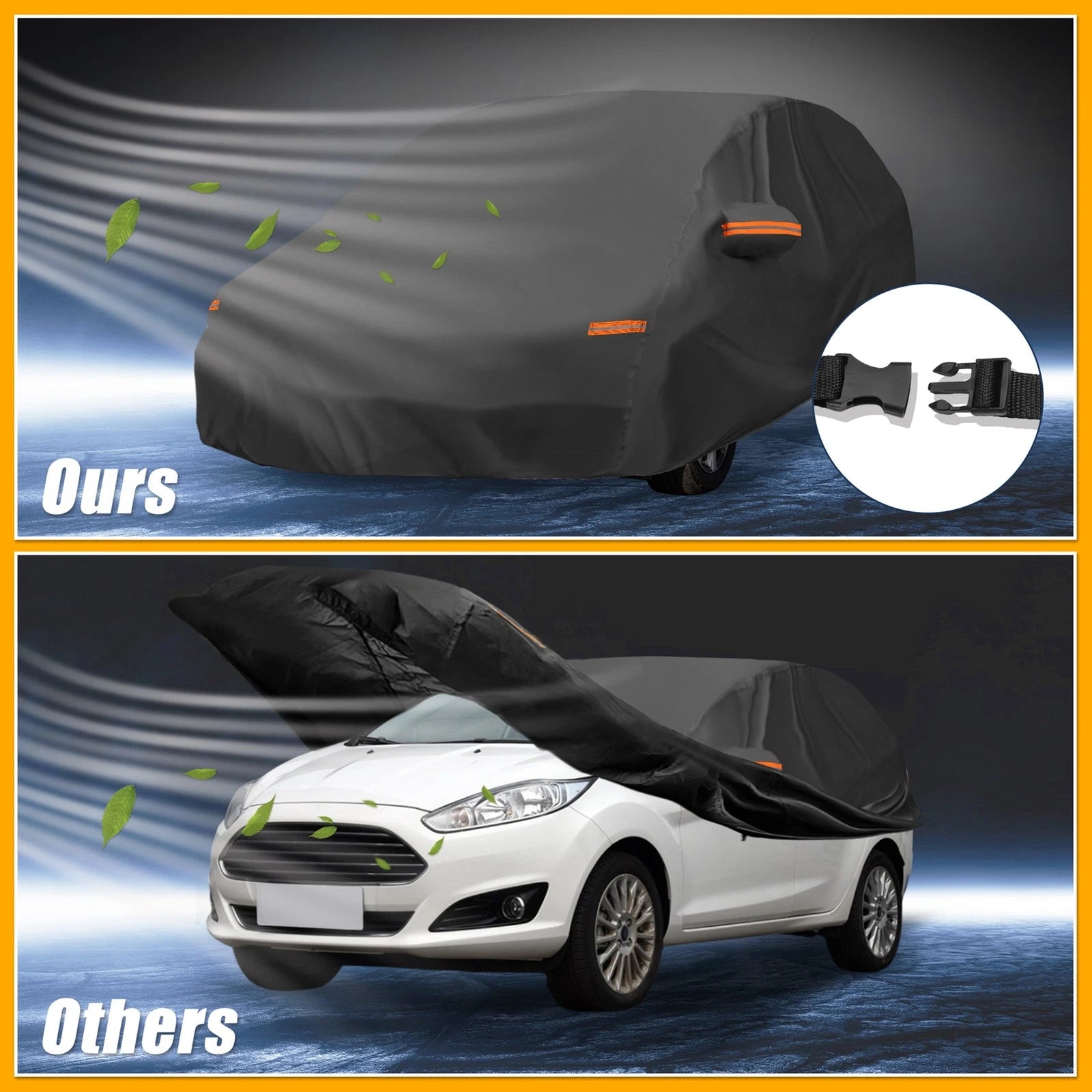 Car Cover Waterproof All Weather with Reflective Strap for Ford Fiesta (2011–2019)