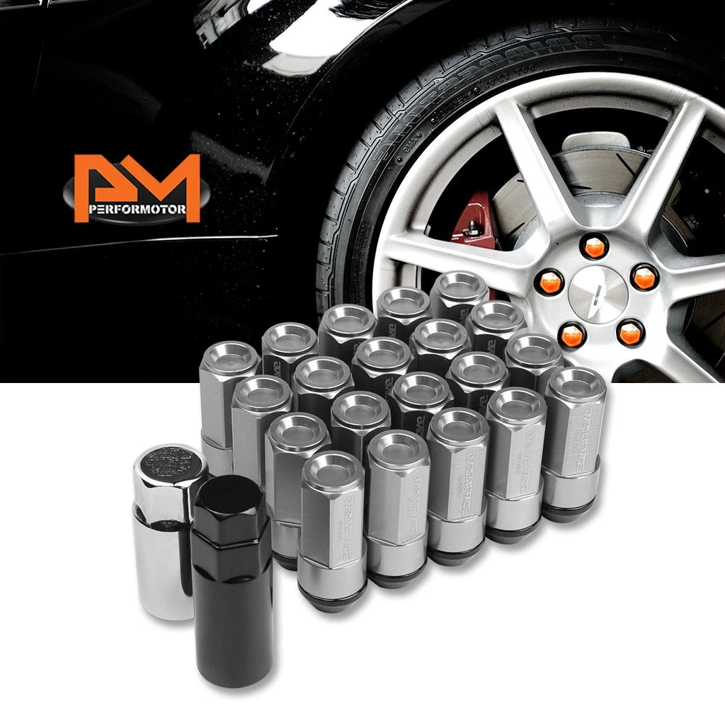 Set of 20 M12X1.5 Silver JDM Cone Seat Wheel Lug Nuts with Cap & Extension