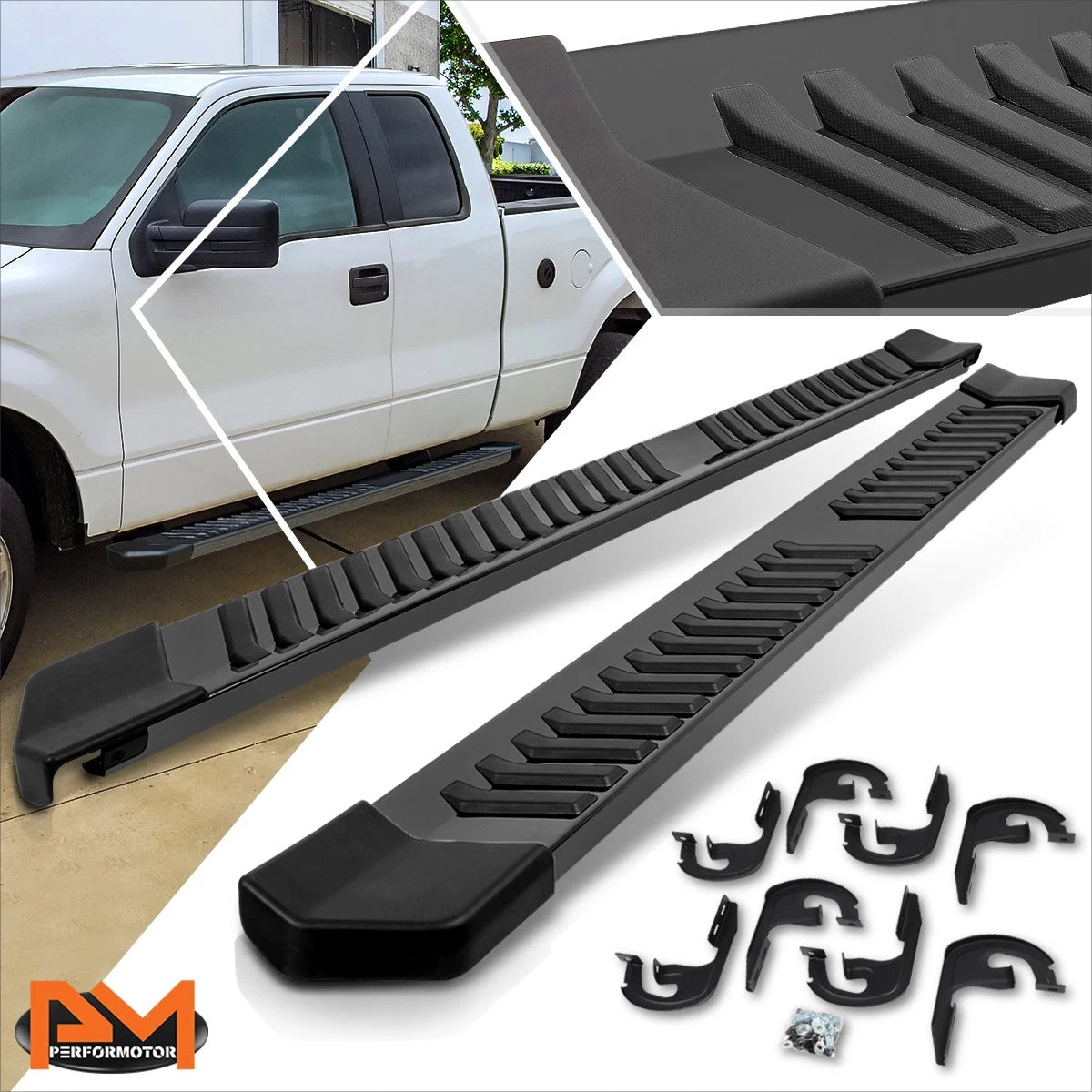 Set of 2 Running Boards for Ford F150 Super Cab (2004–2014) Black Nerf Bar
