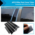 6X Black Pillar Post Cover Trim for Honda Civic Sedan (2006–2011)